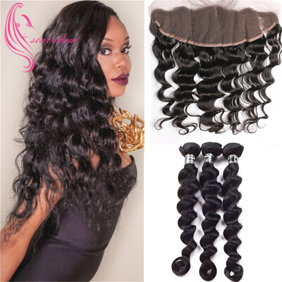 

8A Grade Mongolian Virgin Hair 3 Bundles With 13x4 Lace Frontal Loose Wave Hair Soft Human Hair Tangle Free Grace