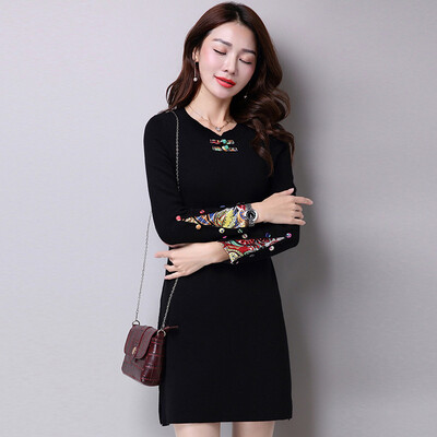 

A morning morning 2017 autumn&winter sweater women&39s head Slim long section dress long sleeve 054117A3M wine red