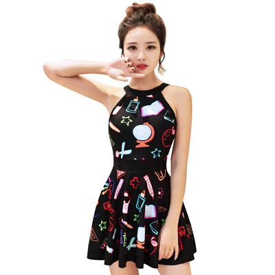 

Yushi swimsuit girl graffiti conjoined flat angle skirt style of the size of the chest gathered around the cover was thin conservative hot spring swimwear picture color 2XL code