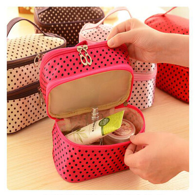 

Wavelet point large capacity double layer cosmetic bag cute handbag bag bag
