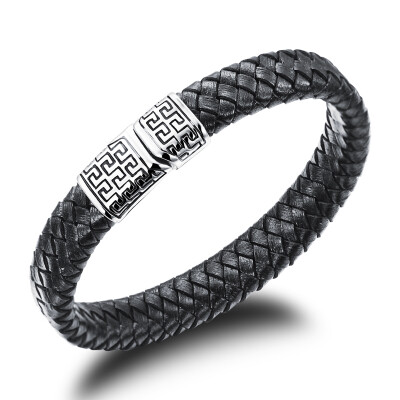 

Yoursfs@ Fresh New Vintage Weave Bracelet Leather Wrap Fashion Titanium Steel Jewelry