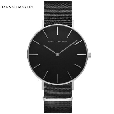

Ханна Мартин Роскошные часы бренда Мужчины Женщины Нейтральные часы повседневной моды Кожа Нейлон Кварцевые наручные часы