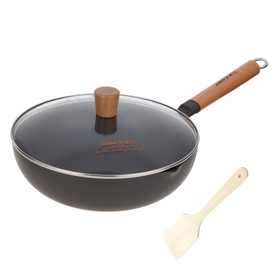 

Jingdong supermarket] Amy Shi 28cm non-stick energy-saving wok control oil less smoke wood handle cooking pot gas induction cooker general ALH2891D donated non-stick shovel blade