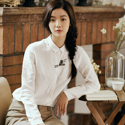 

Инь Люди (ИНМАН) 2017 Hitz Fun вышитых белье хлопка рубашка лацкан литературные женский 1873011011 розовый M