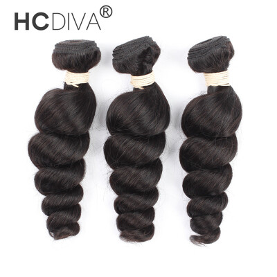 

HCDIVA 3 Bundles Loose Wave Brazilian Virgin Hair Unprocessed Human Hair Weaves Bundle Loose Wave 1B Natural Black , 3Pcs / Lot