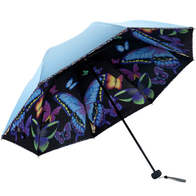 

Paradise Umbrella UPF50 double-layer hitting black plastic butterfly flying tri-fold sun umbrella sunny umbrella 31818E blue