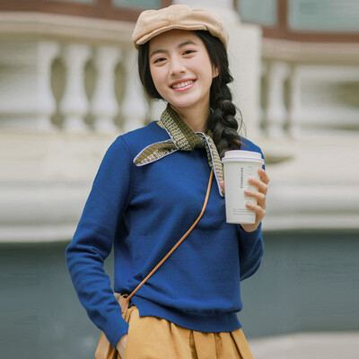 

Yan Man INMAN 2017 autumn new sticky polyester blended short before the long pendulum round knit sweater female 1873132209 flower green green L