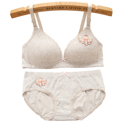 

xi Xiang Ting girls underwear no steel ring student bra set pure cotton thin paragraph cartoon small bra development period