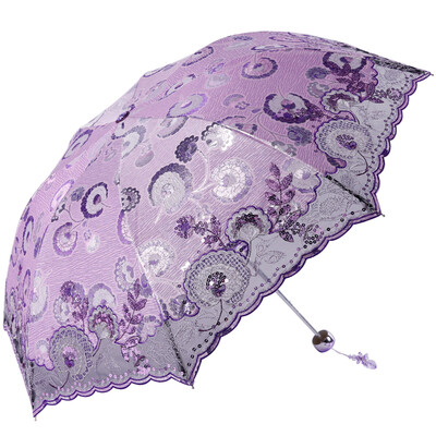 

Paradise umbrella kapok color three fold ultra-light embroidered parasol 33199E purple
