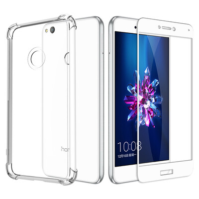 

To send full-screen tempered film ESCASE Huawei glory 8 youth version of the phone shell glory 8 youth version of the steel film full-screen white air bag drop soft shell transparent protective cover