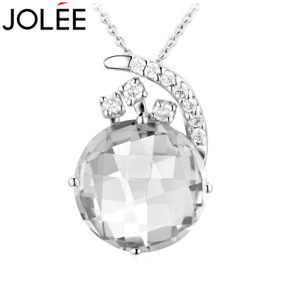 

Feather JOLEE natural crystal necklace S925 silver clavicle chain color gemstone pendant simple fashion girlfriend girlfriend honored wife gift white