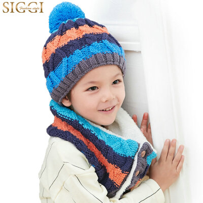 

Siggi CM68173 Children&39s Hat Bibs Two-piece-suit Winter Korean Tide Men&39s Girls Watches Warm&Cute Knitted Wool Hat Blue Hat Bib Kit