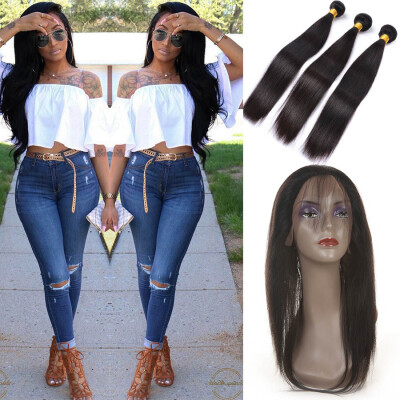 

100 Virgin Hair With Lace Closure 360 Frontal With Bundles Straight Hair&Frontal Closure Pre Plucked closure With Bundles