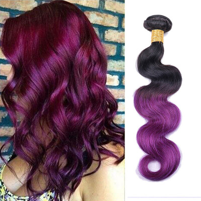 

Iueenly Hair Peruvian Body Wave Non-Remy Hair Bundles Ombre Color T1BPurple 4 Bundles Human Hair Extensions 12-24inch Free Shippi