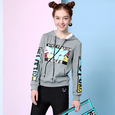 

Mark Huafei Women 2017 Autumn New Hooded Sweatshirt Striped Strap Hooded Sweatshirt Female 426306031003 Light Gray