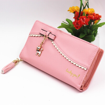 

Selling new ladies wallet cat wallet female long paragraph sweet bow lace cat pendant wallet card bit, change bit, big notes, zipp