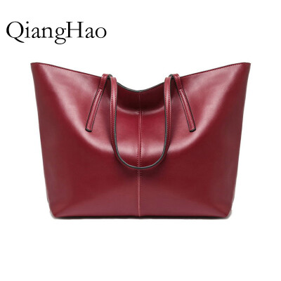 

QiangHao Women Shoulder Bags 2017 Fashion Women Handbags Oil Wax Leather Large Capacity Tote Bag Casual Pu Leather Messenger bag