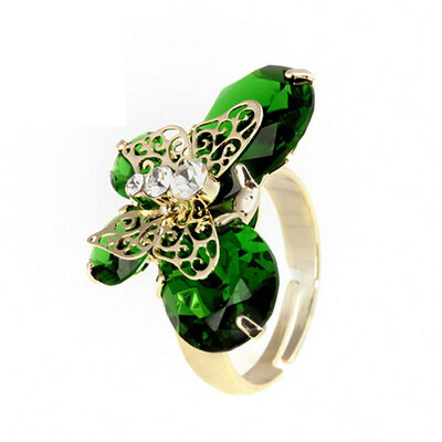 

Yoursfs@ Love Monologue New Style Trendy Green imitation Onyx CZ Butterfly Rings