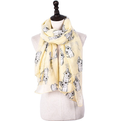 

2017 New Fashion Summer Beach Scarves Cartoon Cute Cats Women Thin ventilate Silk Scarf Cappa Sun Block Voile Shawl Girl Gifts