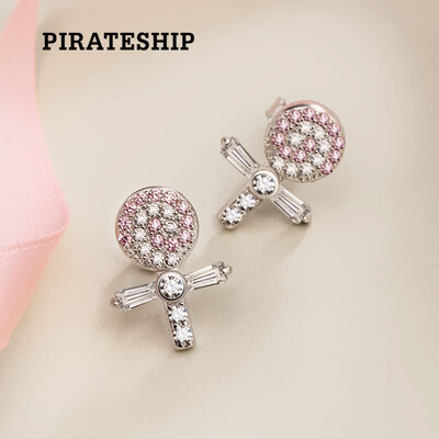 

Pirate ship pirateship 925 silver earrings fashion simple personality sweet lollipop earrings Korean version of the lovely mini 925 silver earrings plated platinum