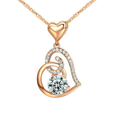 

Yoursfs@ Elegant Union of Hearts Shape 18K Rose Gold Plated Use Crystal Rhinestone Heart Pendant Necklace Perfect Gift for Women