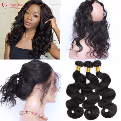 

360 Lace Frontal with Bundle Virgin Human Peruvian Body Wave 360 Closure&Bundles Pre Plucked 360 Frontal Band with Baby Hair