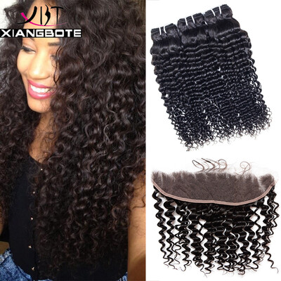 

Indian Deep Wave With Closure Ear to Ear Lace Frontal Closure With Bundles Indian Virgin Hair Weave With 13x4 Lace Frontal