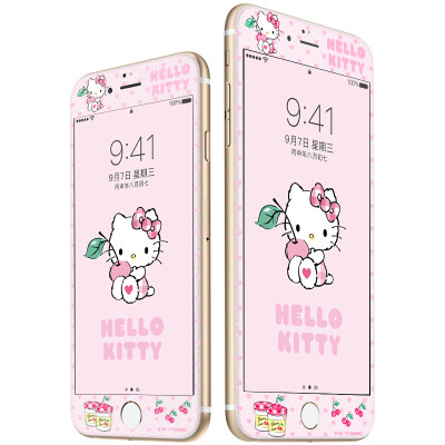 

Excellent plus genuine HelloKitty apple iPhone7 tempered film carbon fiber soft side tempered glass film flash film color cherry Katie