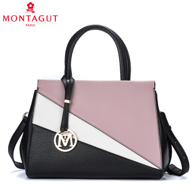 

Montagut MONTAGUT womens bag leather color matching diagonal bag female big bag banquet wild fashion casual shoulder bag R2312741411 black powder