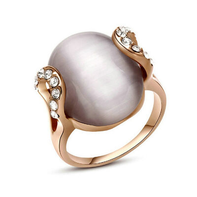 

Yoursfs@ Jewelry Opal 18K Rose Gold Plated Ring Gift Opal Halo &White Cubic Zirconia Ring