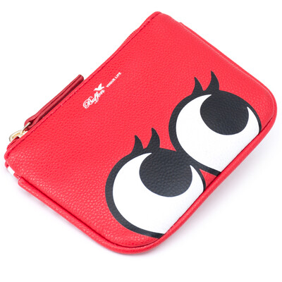 

Baifeng Buifeng coin purse mini cartoon big eyes key card storage PU hand-held small wallet white printing