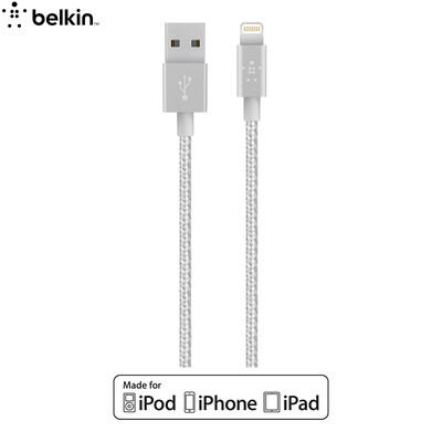 

Belkin Apple MFI сертифицированная нейлоновая плетеная линия для передачи данных Lightning Lightning Interface для iPhone7 Plus / 6s Plus Silver 1.2m