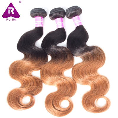 

2 Tone Ombre Brazilian Body Wave Hair Color 1B/30 100% Remy Human Hair Weave Bundles 10-26inch Light Brown Hair Weft Free Shipping