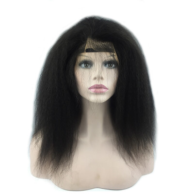 

Kinky Straight Lace Front Human Hair Wigs For Black Women 8A Grade Peruvian Remy Hair Coarse Yaki With Baby Hair