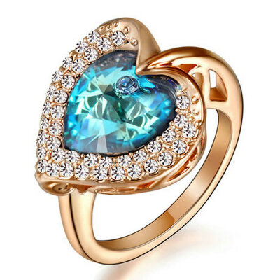 

Yoursfs@ Charming Heart Shape Blue Fire zircon Rings For Women Wedding Band Vintage Filled AAA Zircon Ring