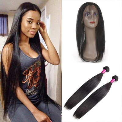 

7A Peruvian Plucked 360 Lace Frontal With Bundle Peruvian straight With 360 Lace Frontal Closure Natural Hairline With Baby Hair