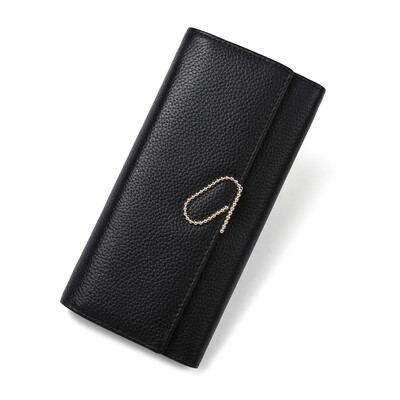 

Woodpecker TUCANO wallets long section of the first layer of leather simple folding womens dinner clutch WAB1330A-89B0 black