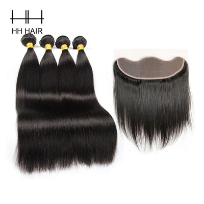 

Malaysian Straight Hair 4 Bundles With Lace Frontal Closure Malaysian Virgin Hair With Closure Straight Human Hair