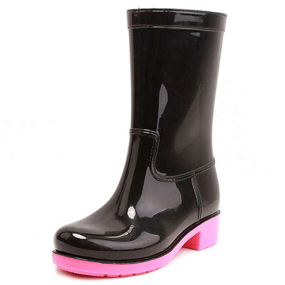 

Haitian Halteke rain boots in the tube fashion waterproof rain boots rubber shoes water shoes P001 black flour bottom 38 yards