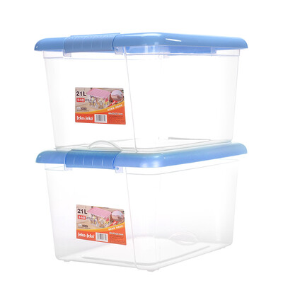 

JEKO&JEKO Plastic Transparent Storage Box Storage Box 21L 2 Pack Clothes Toy Organizer Snacks Multi-function Storage Box Blue SWB-5334