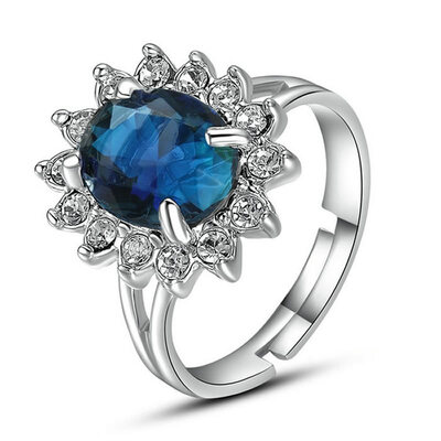 

Yoursfs@ Hot Sale Free Shipping 18 K White Gold Plated Use Austria Elements Oval Shape Sapphire Sunflower Wedding Ring Women Sate