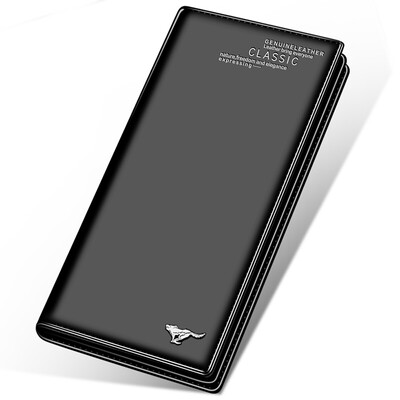 

Seven wolves wallet mens long casual fashion multi-function bag business casual two fold top layer leather wallet 3A10239-1 black
