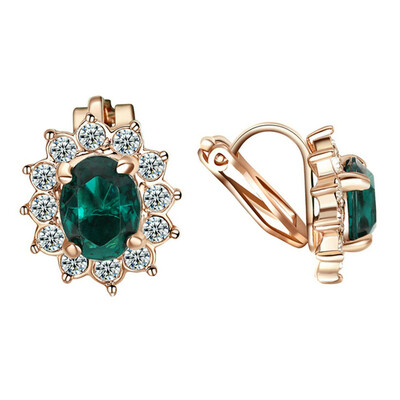

Yoursfs@ Blue\ Red\ Violet\ Green Crystal Women Clip On Earrings 18K Rose Gold Plated Fashion Jewelry Unique Cocktail CZ Earrings