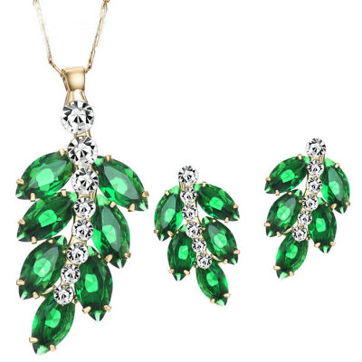 

Yoursfs@ Fashion Jewelry Set Emerald Leaves Pendant Cubic Zircon Necklace and Earring Set for Woman