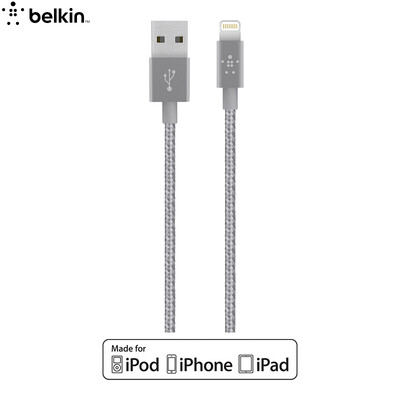 

Belkin Apple MFi Certified Nylon Braided Charging Data Line Lightning Lightning Interface for iPhone7 Plus 6s Plus Gray 12m