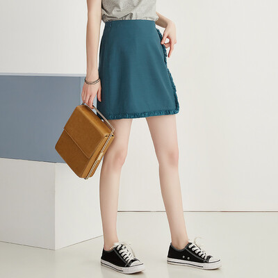 

Yixiang Liying 2017 summer new Korean fashion casual simple simple color grinding edge skirt skirt A word skirt 970433015 green XL