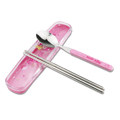 

Hello Kitty cute kt cat portable chopsticks spoon tableware set girl student children gift 304 stainless steel chopsticks anti-hot spoon travel travel boxed