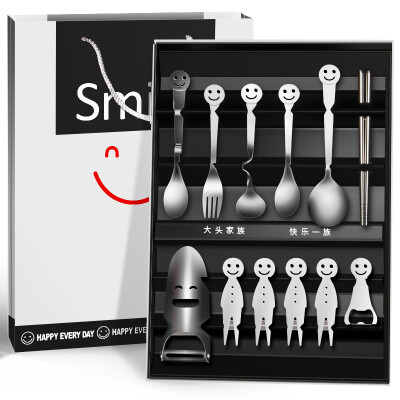 

Wei Long creative gift smiling face stainless steel tableware set new strange gift birthday gift to send friends to send Gui honey business gifts 12 sets