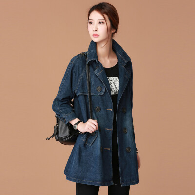 

City plus CITYPLUS 2017 autumn and winter new women in the long section of the suit jacket denim jacket loose old cowboy windbreaker CWWT178256 dark blue