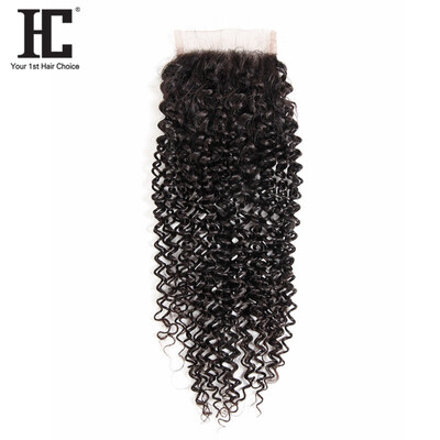 

HC Hair Products Бразильская кудрявая кудрявая завязка Свободная часть 4x4 Кружевное закрытие One Piece 130% Плотность Естественный цвет 8-18inch с Baby